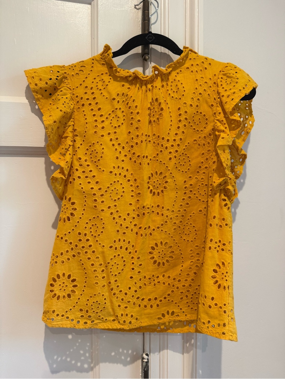 En Saison Eyelet Ruffle Sleeve Blouse - Mustard